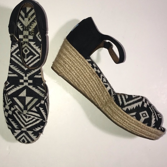 Toms Shoes - Toms Black Wedge Sandals Size 9.5 NWOT